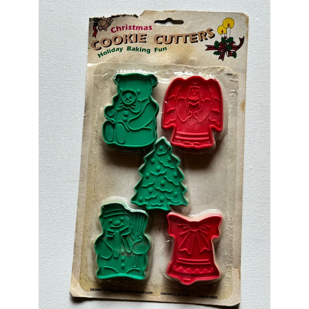 Vintage Christmas Cookie Cutters Plastic Red & Green Lot Of 5